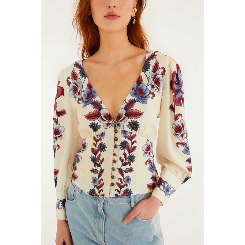 FARM Rio Malu Winter White Short Sleeve Blouse image number 2